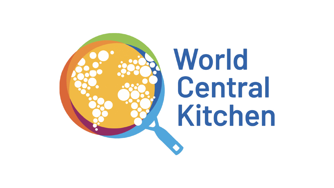 World Central Kitchen logo; frying pan with colorful circles as continents.