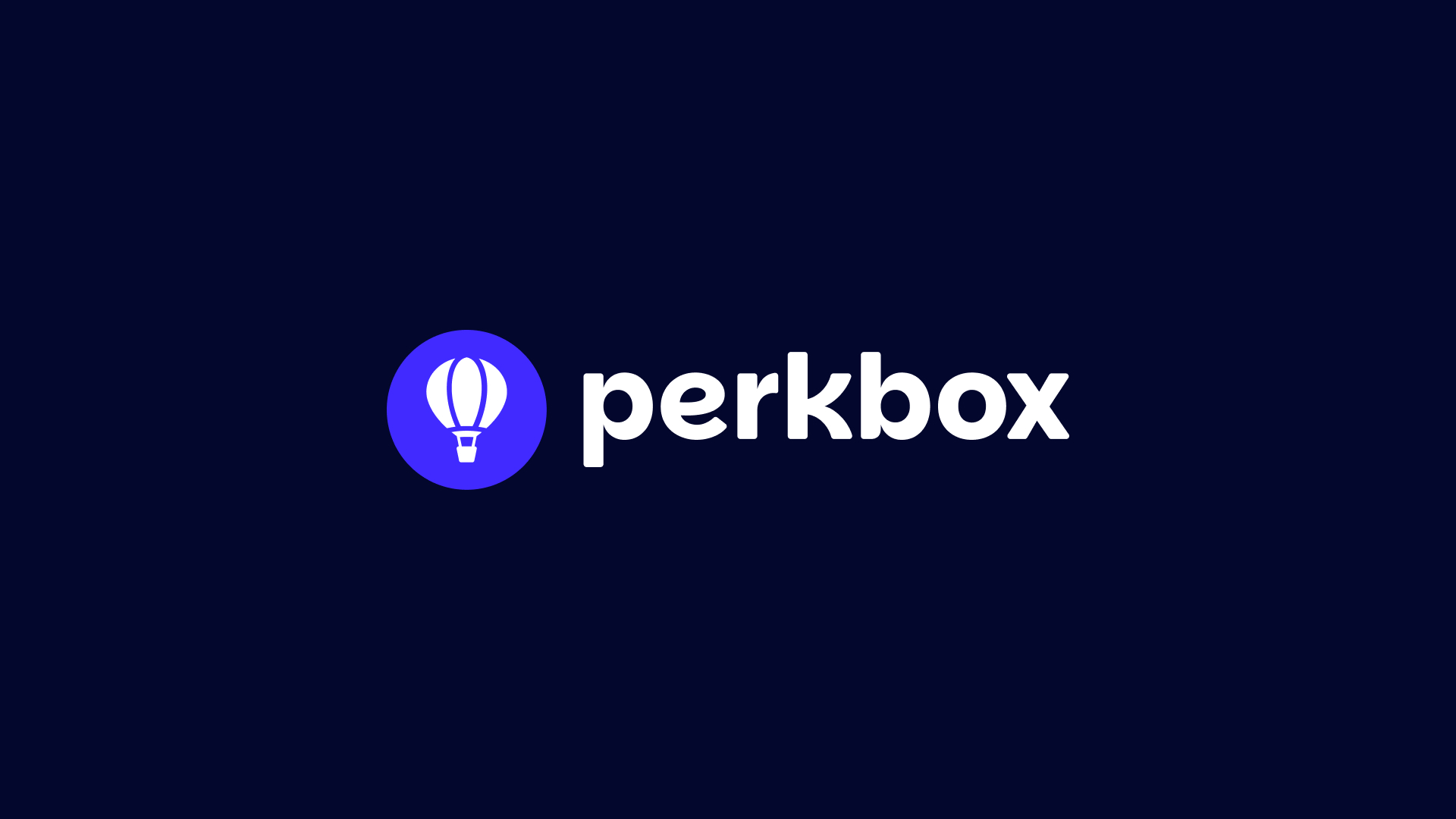 Logo of Perkbox with text 'perkbox' and a hot air balloon icon on a dark blue background.